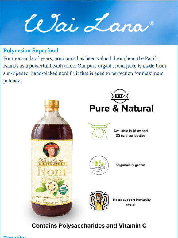 40% OFF Wai Lana Organic Noni Juice - A Powerful Health Tonic
