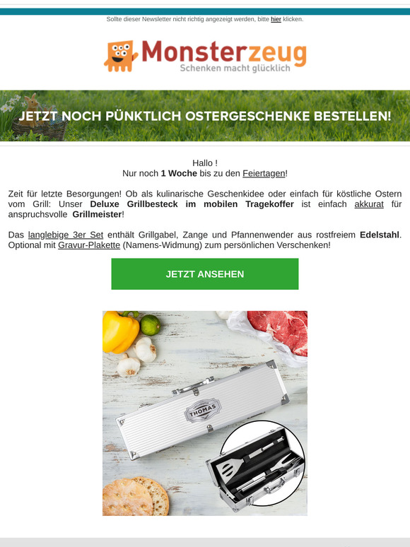 Edelstahl-Grillbesteck als OSTERGESCHENK!! 3-teiliges Grillmeister Set im Koffer!!