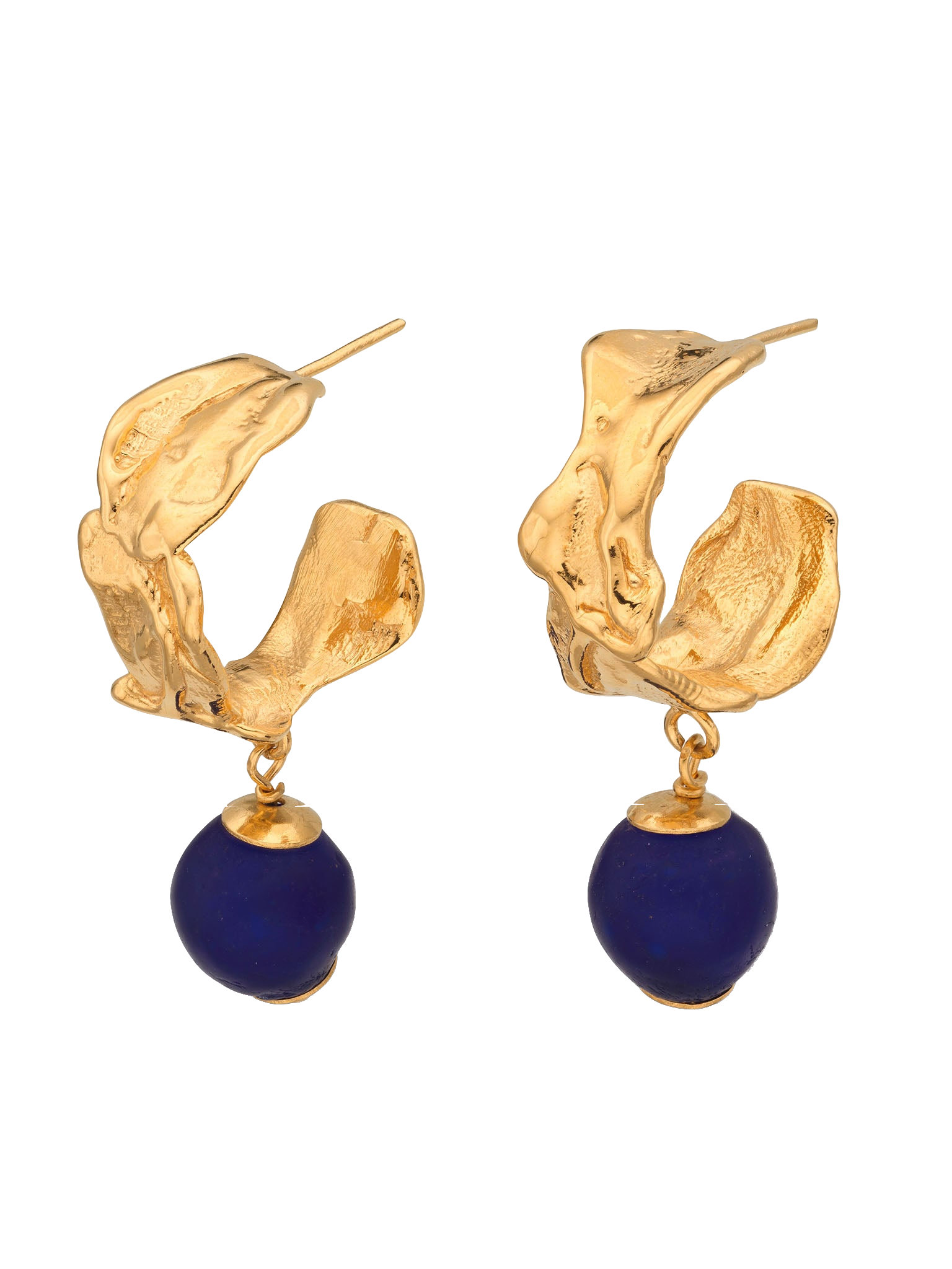 Image of Vacation Deep Blue Hoop Earrings Gold
