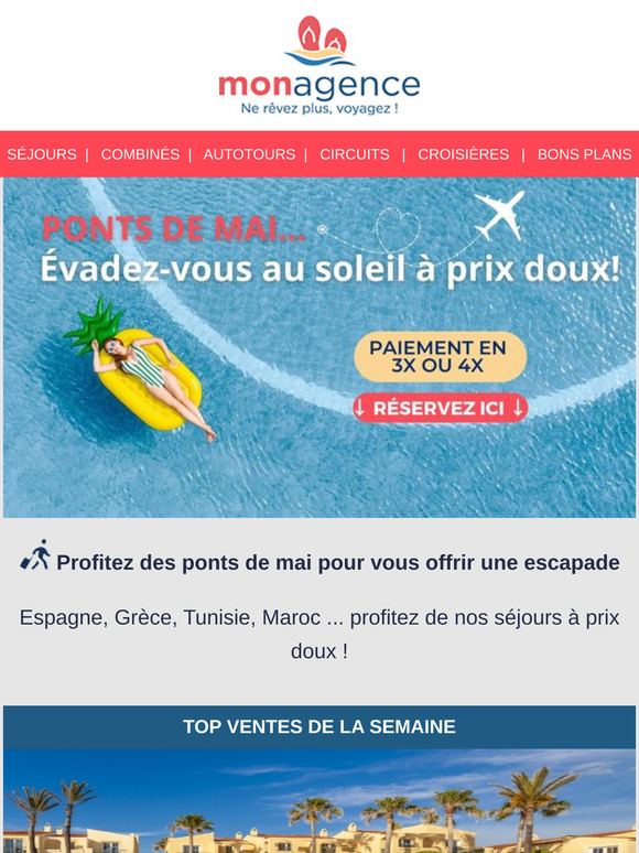 ☀️ Profitez des ponts de mai et évadez-vous au soleil dès 350 euros
