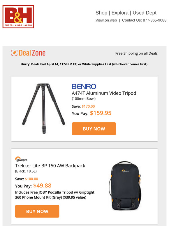 Today's Deals: 🔥$170.00 OFF! Benro Aluminum Video Tripod & More!