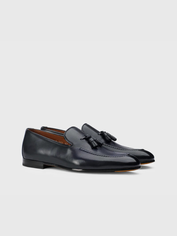 Mocassino con nappine in pelle blu