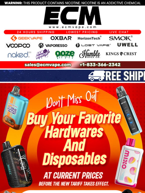 ECMVAPE: ⏰ Don't Wait! Get Your Favorite Vape Products Before New Tariffs  Take Effect!