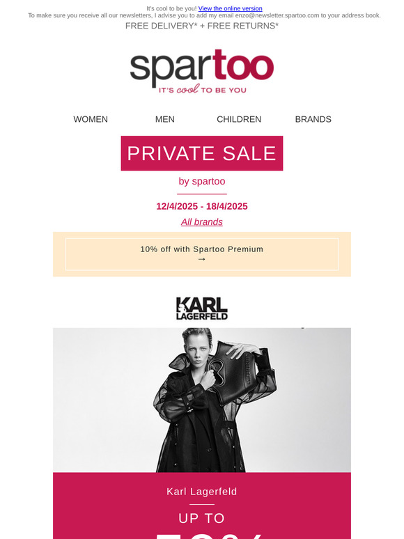 Fashion for all!✨ Up to 50% off Karl Lagerfeld, , Kangaroos, Primigi and Castaner with free delivery