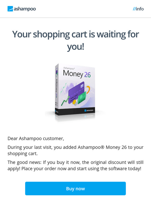 Quick reminder: Your shopping cart is waiting for you! Ashampoo® Money 26