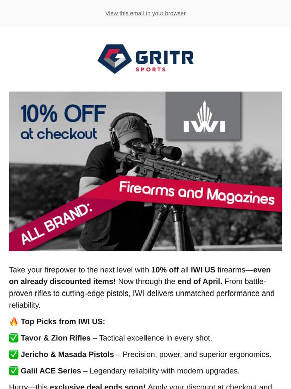 IWI US Firearms – Extra 10% Off at Checkout!