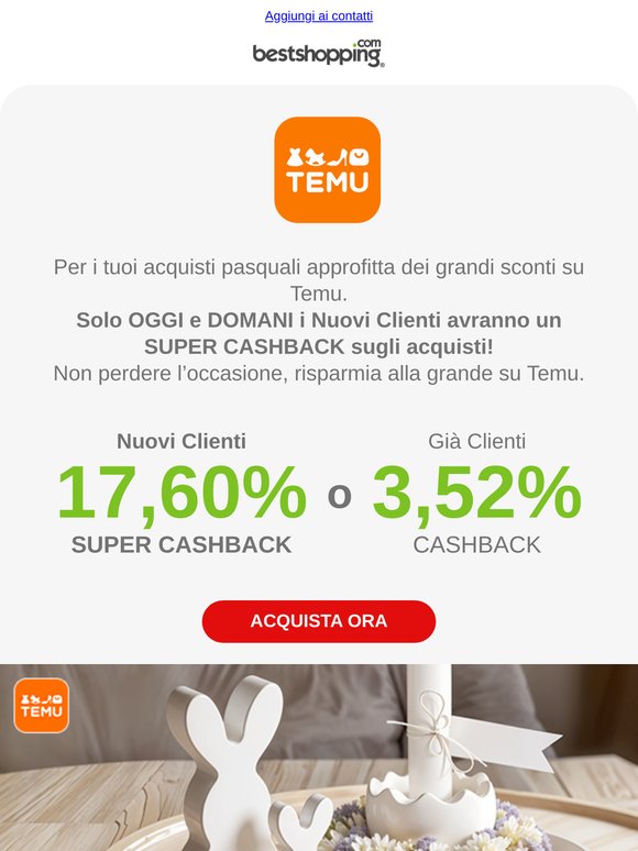 TEMU - Oggi e domani grandi offerte per la Pasqua