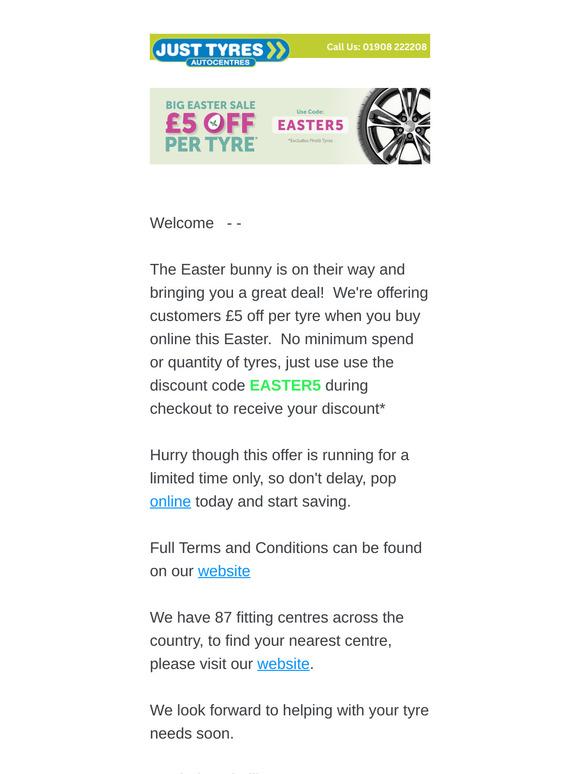 Egg-citing tyre deals – save £5 per tyre!