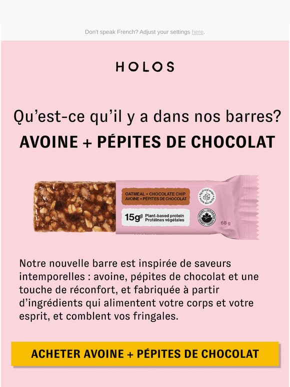 Qu’est-ce qu’il y a dans nos barres? Avoine + pépites de chocolat + magie 🍪✨