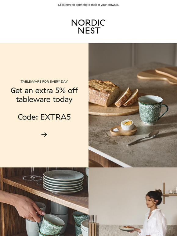 Last chance: Get an extra 5% off tableware