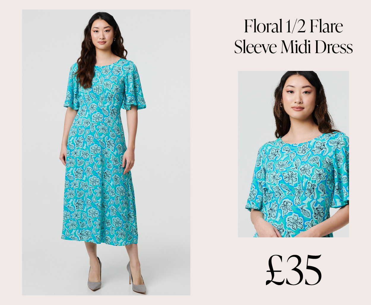  Floral 1/2 Flare Sleeve Midi Dress | Shop Now