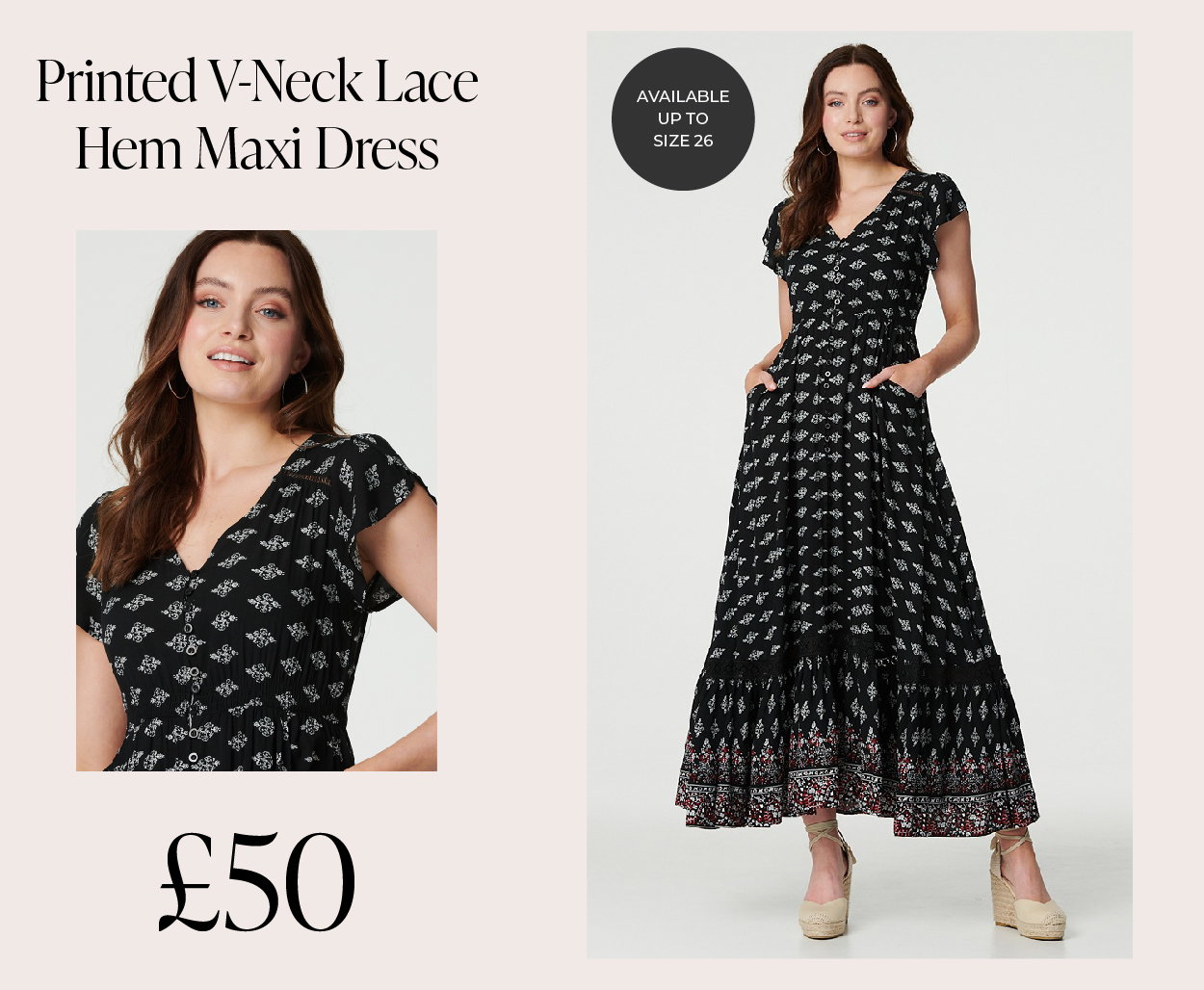 Printed V-Neck Lace Hem Maxi Dress | Shop Now