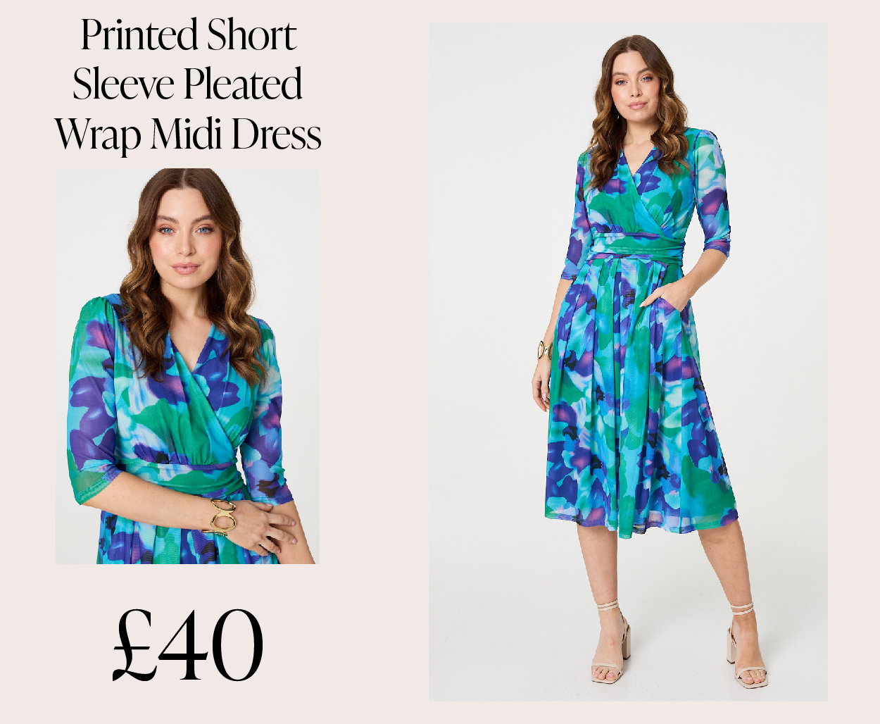 Printed Short Sleeve Pleated Wrap Midi Dress | Shop Now