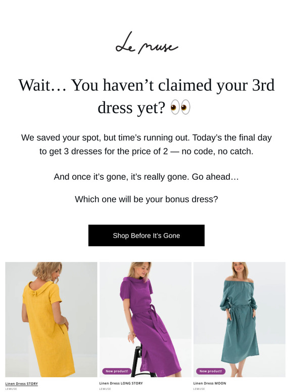 Final call: Your FREE dress can disappear at midnight