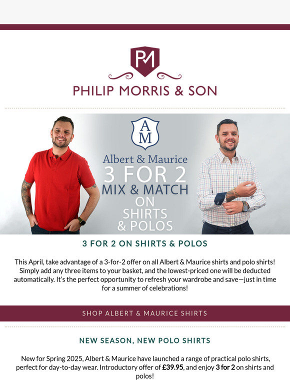 3 for 2 on Shirts & Polos!  😎