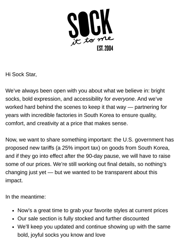 A Note From Sock It to Me: What’s Changing (And What Isn’t)
