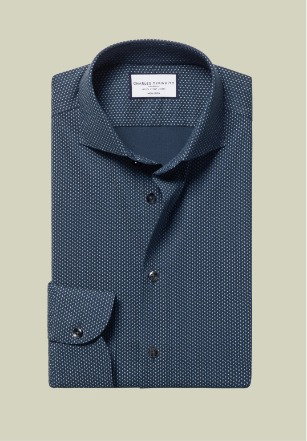 Non-Iron Performance Twill Geo Print Shirt - Petrol Blue