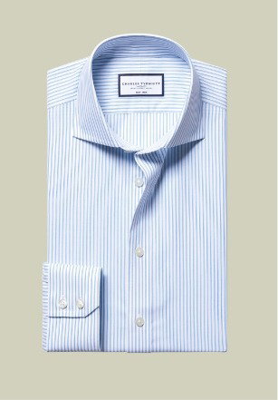 Cutaway Collar Non-Iron Bengal Stripe Shirt - Cornflower Blue