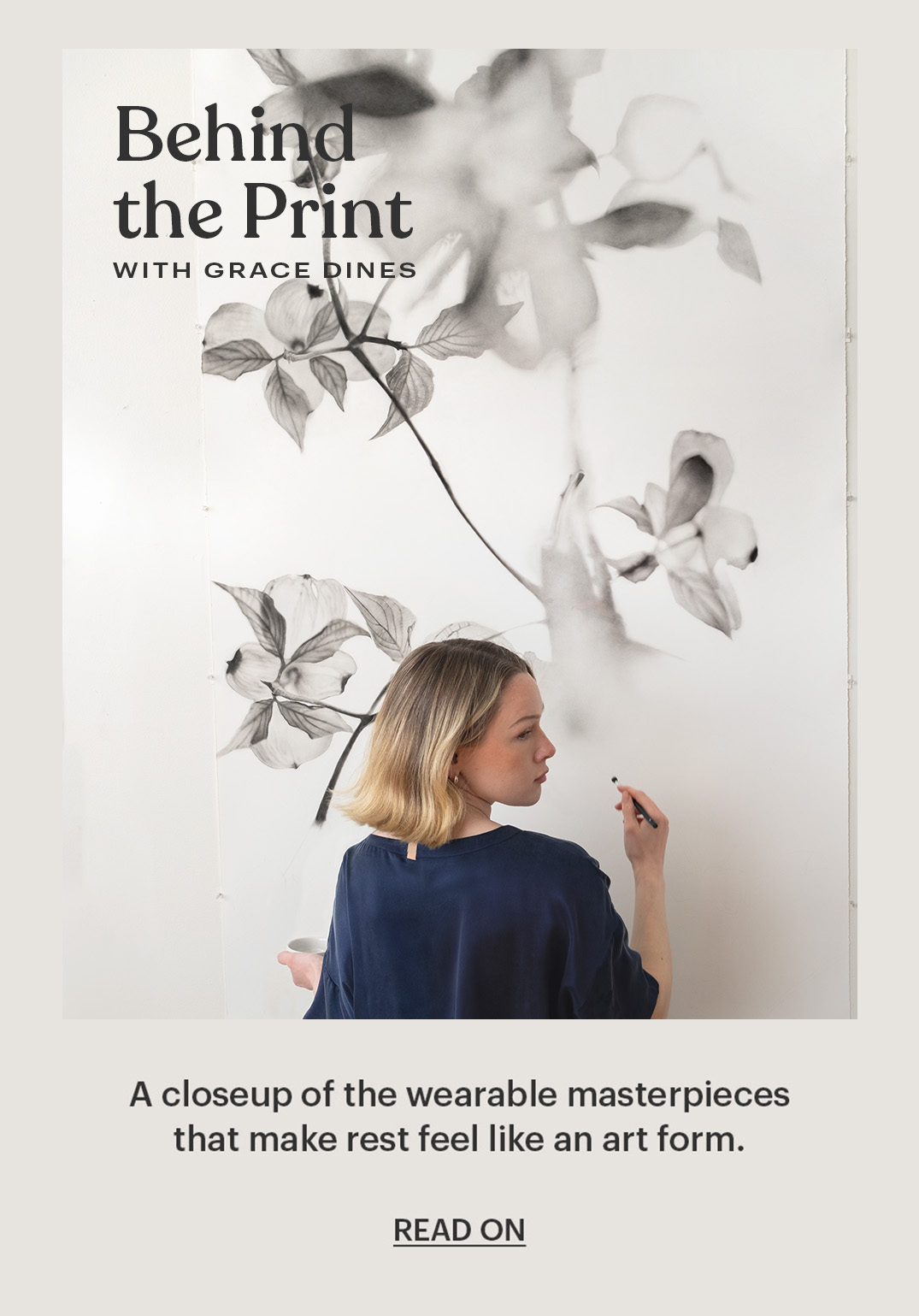 Behind the print with Grace Dines on Nightstand