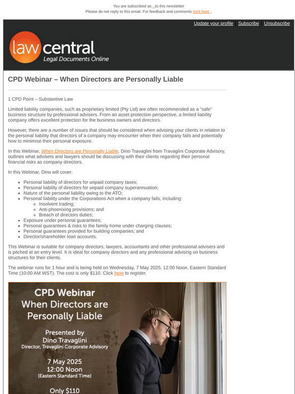 CPD Webinar – When Directors are Personally Liable