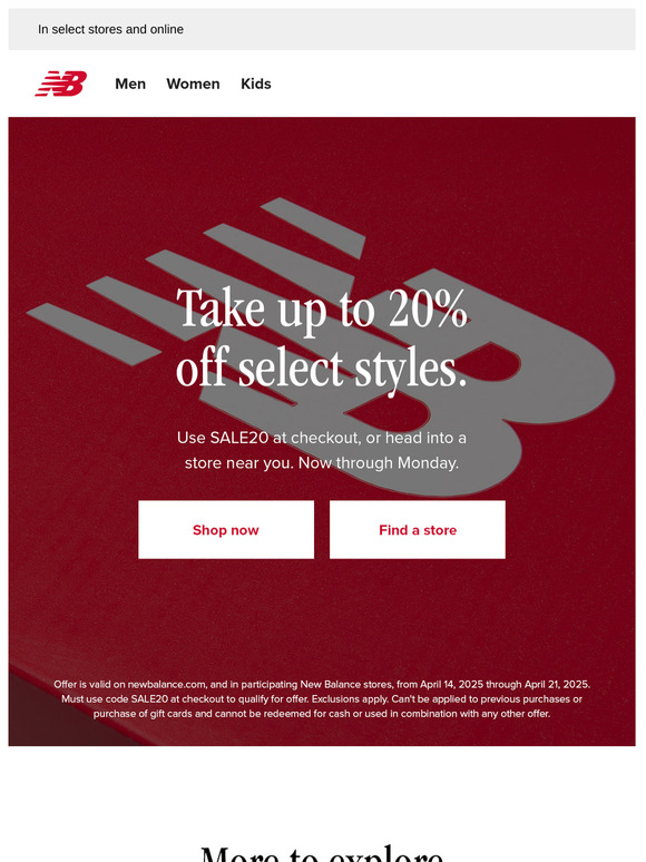 Now on: up to 20% off select styles