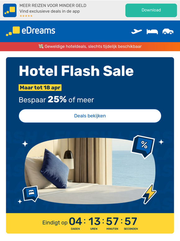 ⚡ Hotel Flash Sale: bespaar 25% of meer