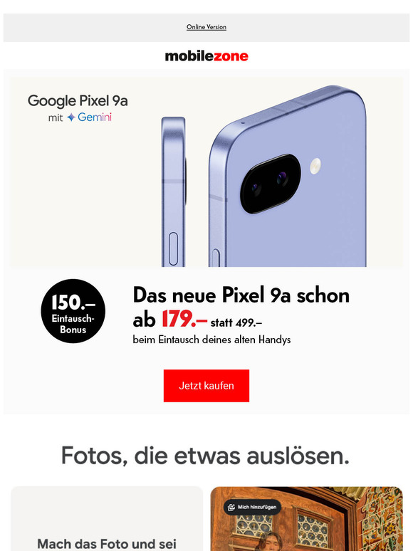 Das neue Google Pixel 9a ab 179.– verfügbar