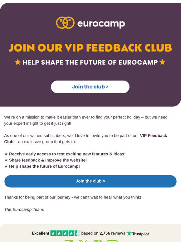 You've been selected to help shape the future of Eurocamp
