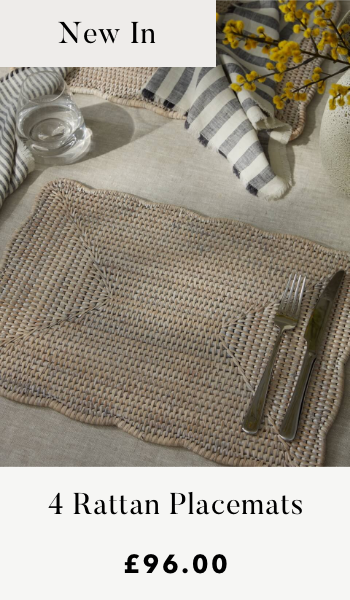 Ceres Set of 4 White Rattan Scallop Edge Rectangular Placemat