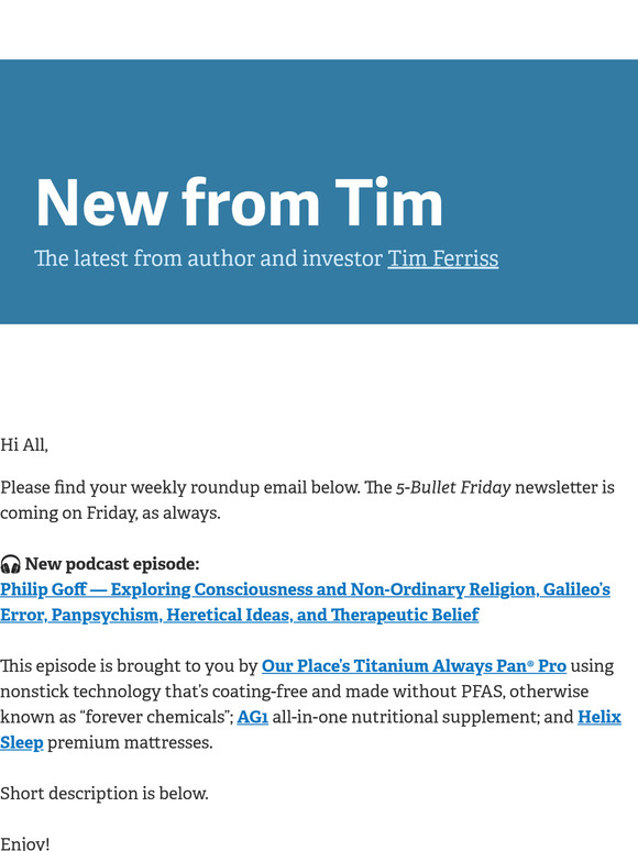 New from Tim — "Philip Goff — Exploring Consciousness and Non-Ordinary Religion, Galileo’s Error, Panpsychism, Heretical Ideas, and Therapeutic Belief"