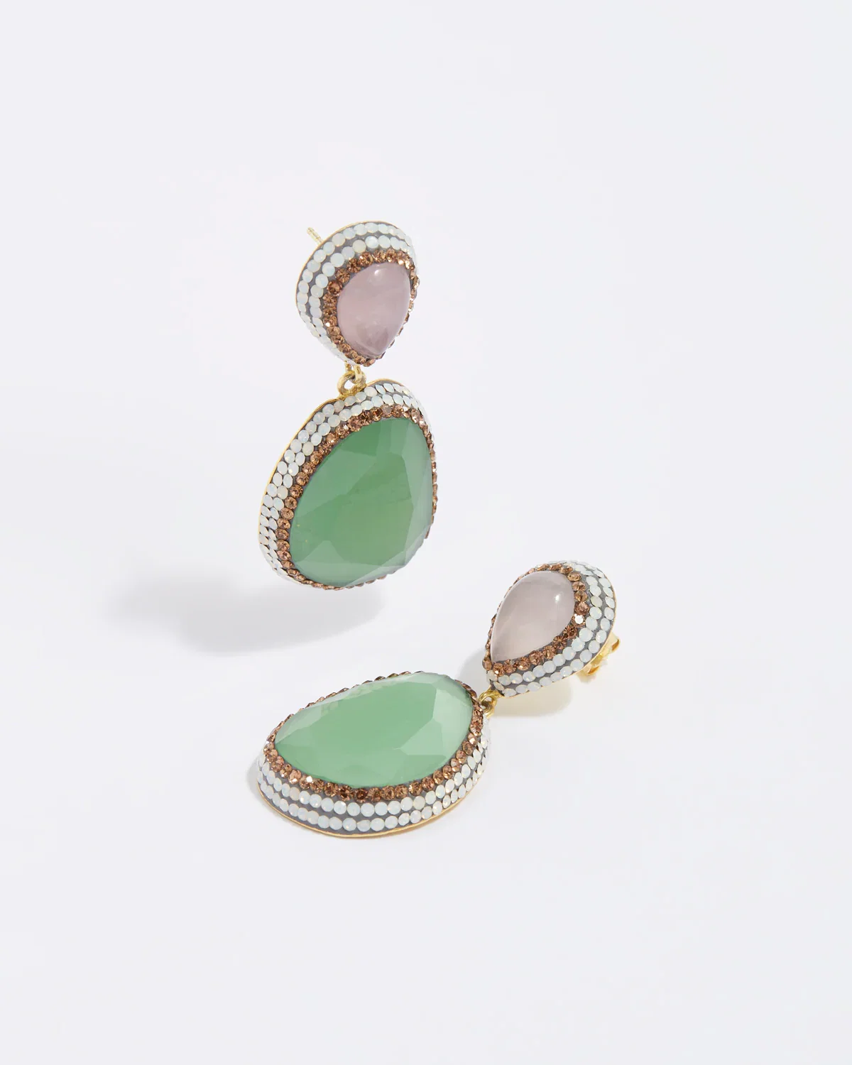 Image of Pink Rose Quartz & Green Catseye Earrings