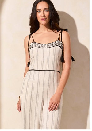 Embroidered Tassel Straps Jumpsuits