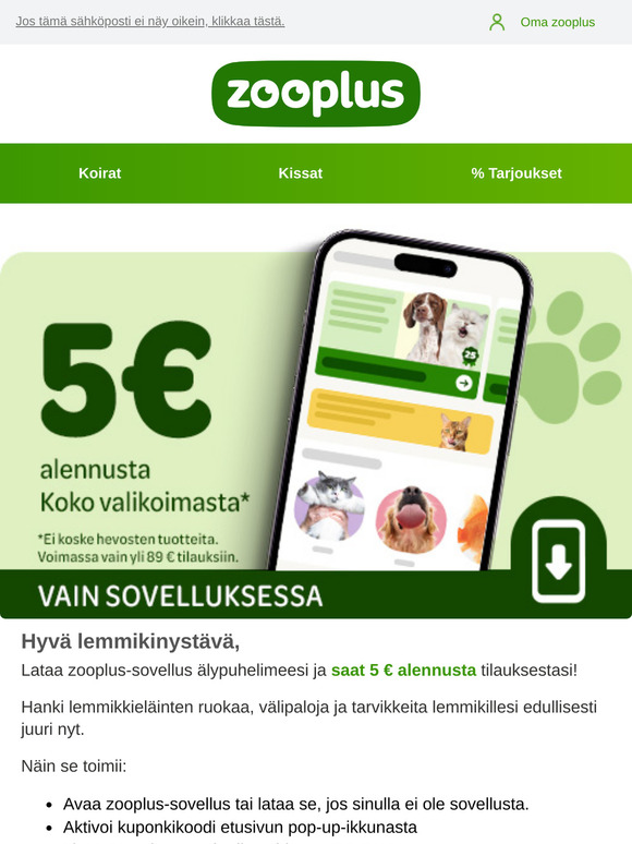 Säästä 5€ sovelluksessa 📲