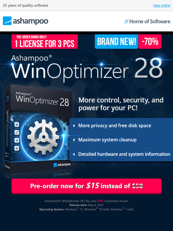 ++ Brand-new: Save 70% ++ WinOptimizer 28 ++ Pre-order & save ++