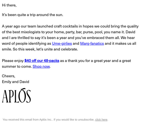 $40 off for our first birthday