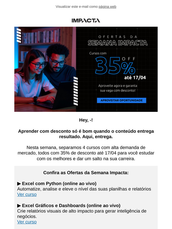 Ofertas da Semana: 35% OFF em cursos selecionados até 17/04