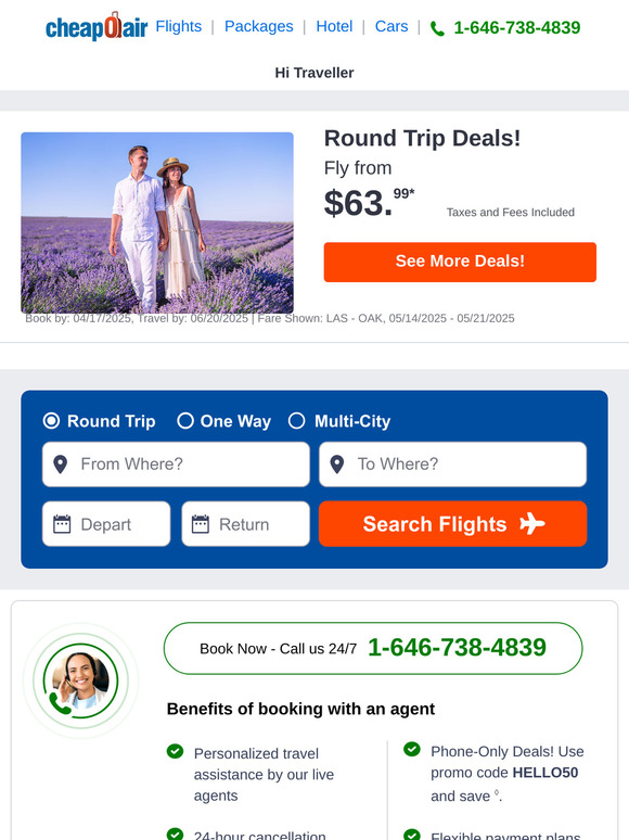 ✈ Round Trip Deals! Fly from $63.99