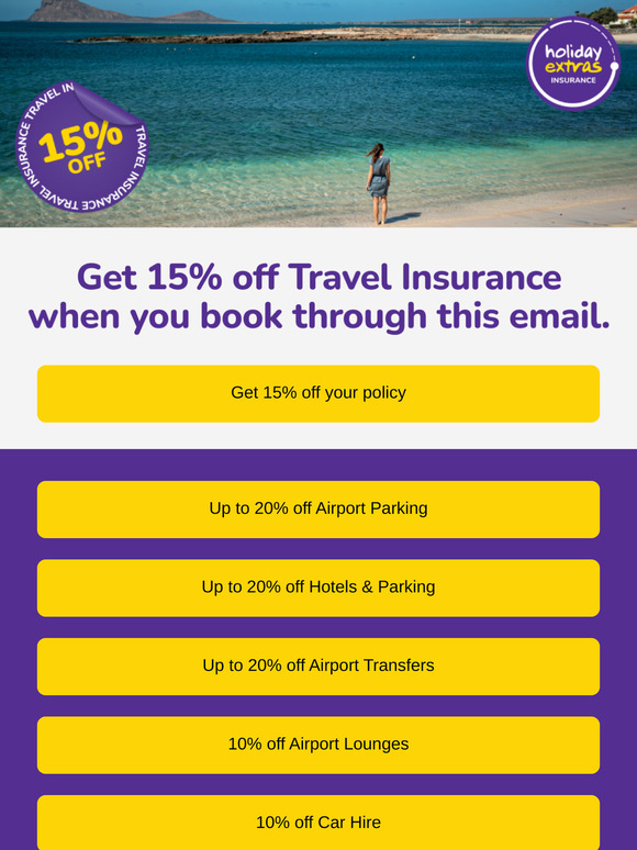 Hello, get 15% off travel insurance when you book today 🌍