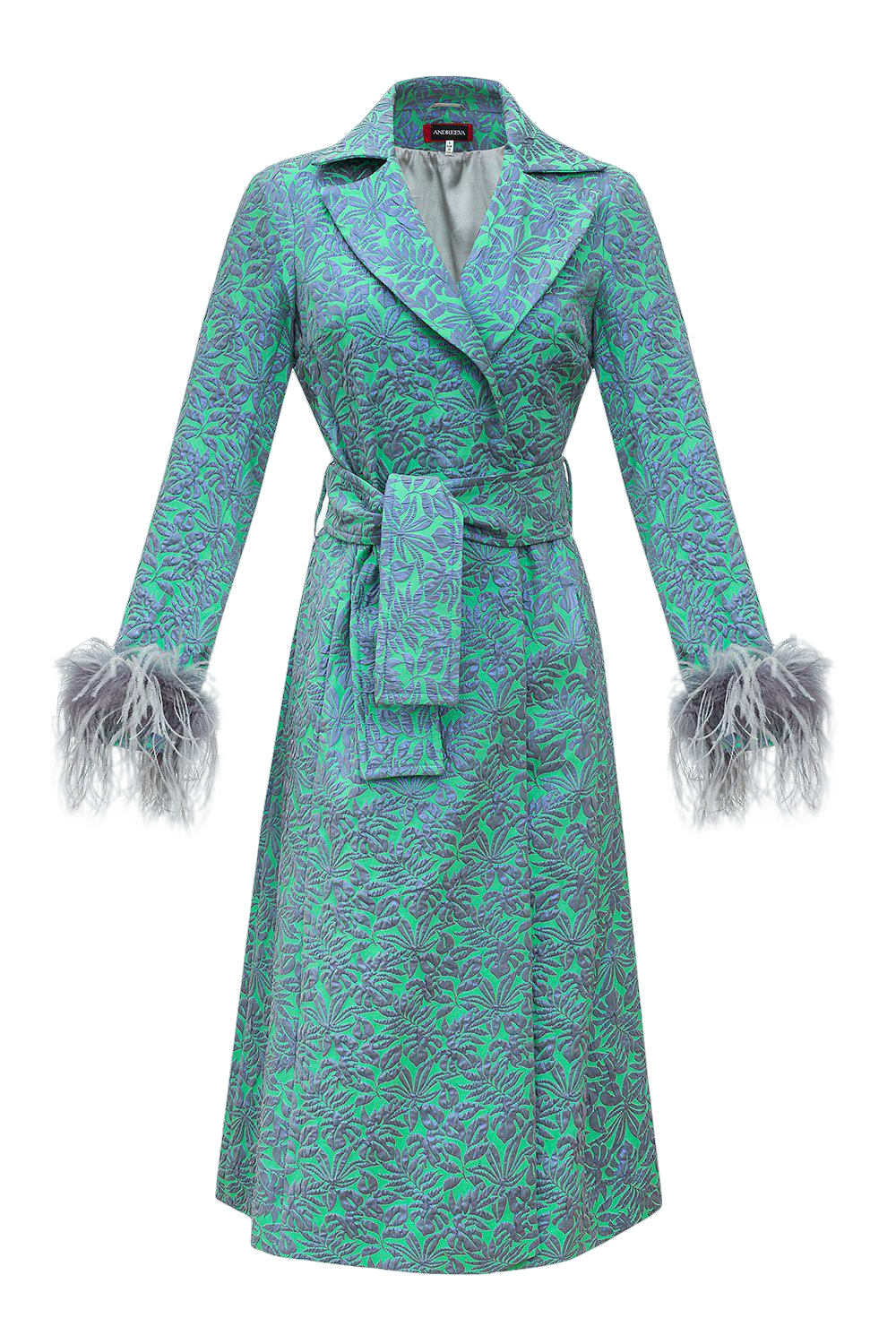 Image of Green Jacqueline Coat №22 With Detachable Feathers Cuffs
