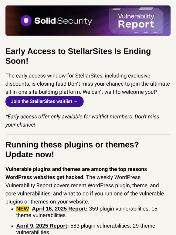 🌟 StellarSites: Streamline WP, Patch Vulnerabilities, Join Our Live Clinic!