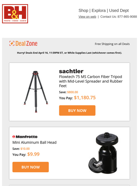 Today's Deals: 💰$800.00 OFF! Sachtler Flowtech 75 MS CF Tripod w/ Mid-Level Spreader & More!