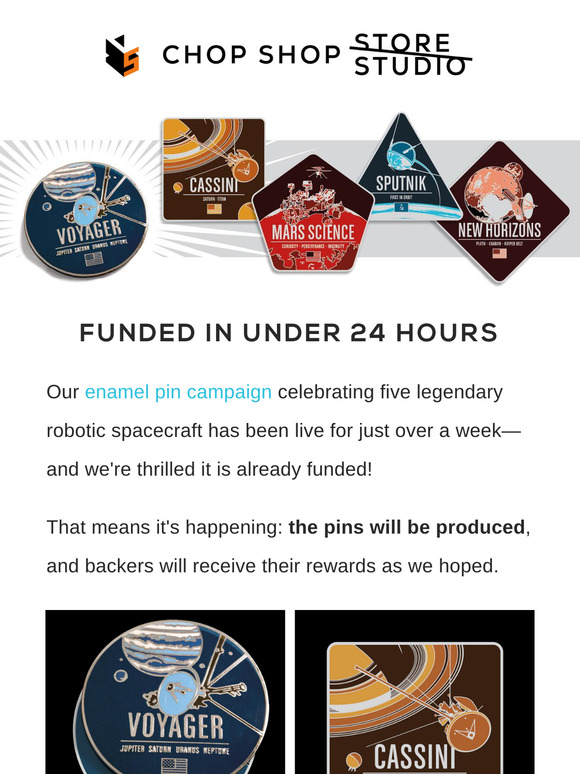 Funded! Enameled Spacecraft Pins Are a Go