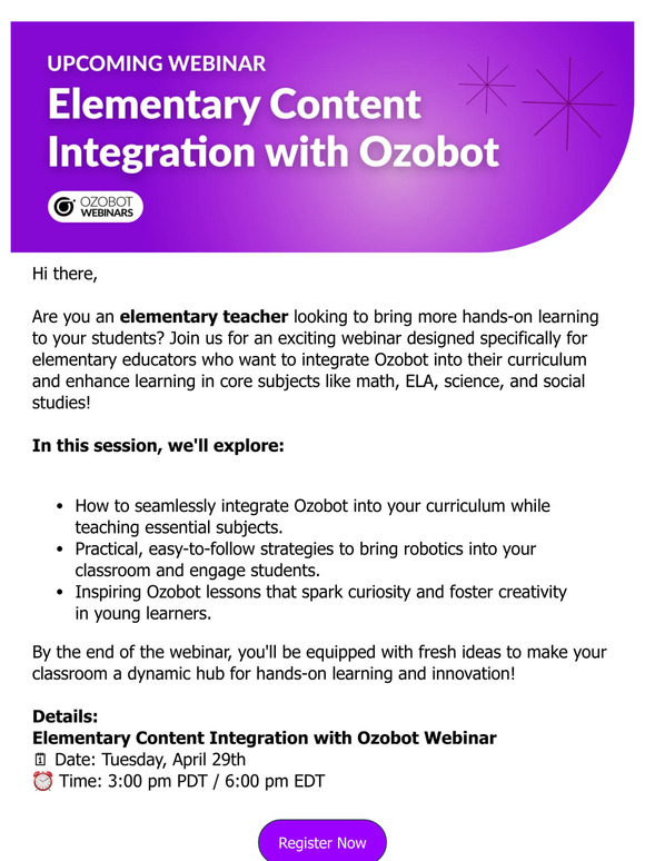 Don’t Miss Our Elementary Content Integration with Ozobot Webinar