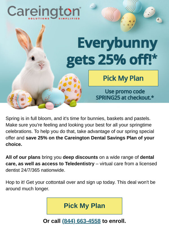 Smile! SPRING25 gets you 25% off a dental savings plan!