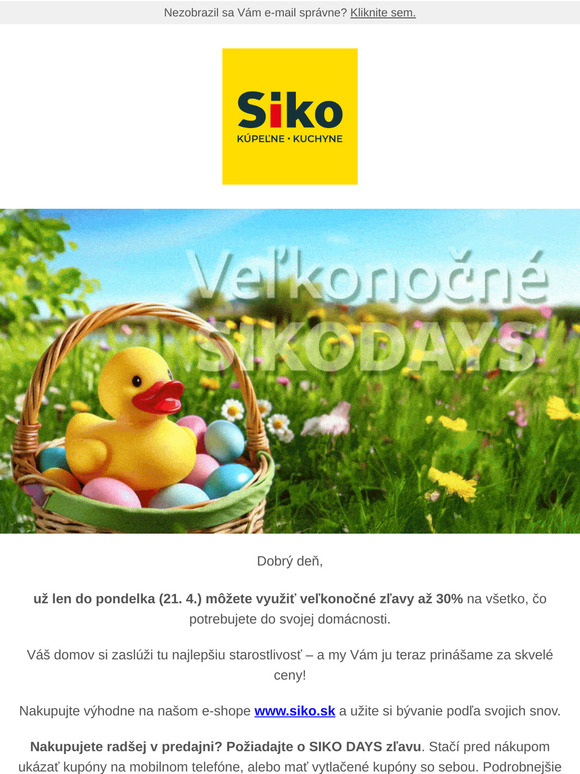 Veľkonočné zľavy až 30% už len do pondelka