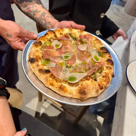 The Country Boy pizza at Sean Brock's new Sho Pizza Bar, officially opening April 14.