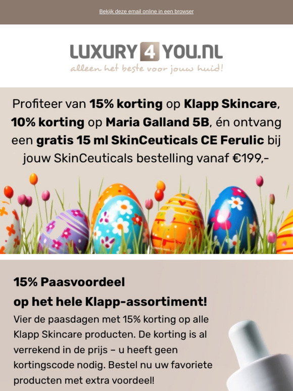 Dit paasweekend: 15% korting op Klapp, 10% op Maria Galland 5B + gratis CE Ferulic!
