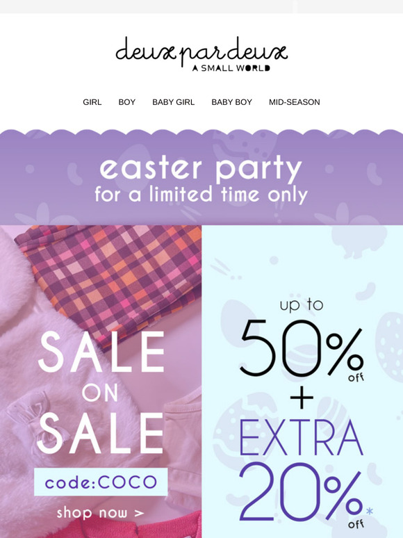 50% + EXTRA 20% 🎉 Easter Party Is On 🐤