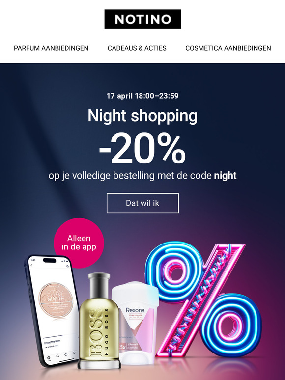 Nightshopping met 20% korting op je volledige bestelling