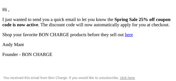 Spring Sale Coupon Code Now Live...